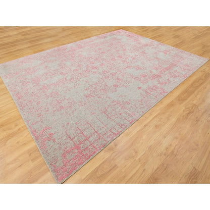 9'X12' Pink Wool And Art Silk All Over Design Hand Loomed Jacquard Rug