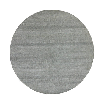10'X10' Trout Gray Hand Knotted Modern Grass Design Undyed Wool Round Rug