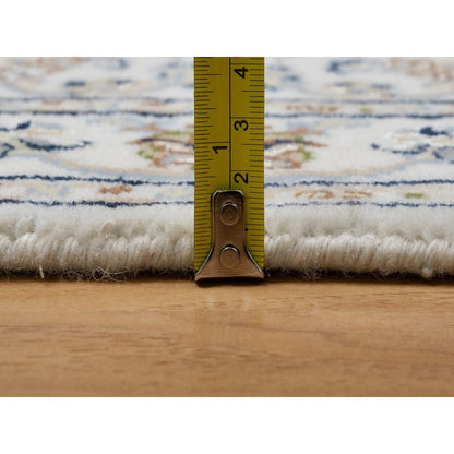 2'X3'1" Ivory Nain With Flower Design Hand Knotted Wool And Silk Mat Rug