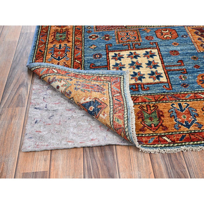5'2"X7' Blue Antique Karachopf Kazak Design Soft Wool Hand Knotted Rug