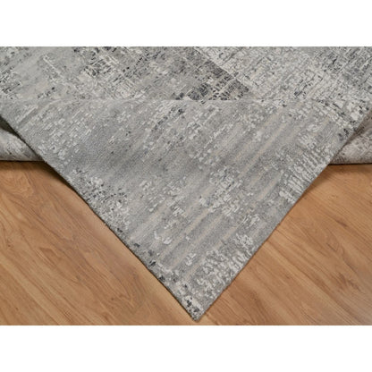 6'1"X9' Gray Modern Erased Design Undyed Natural Wool Hand Knotted Rug