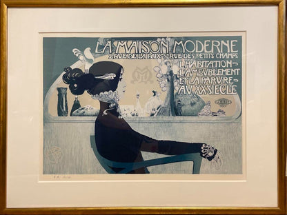 Manuel Orazi "La Maison Moderne" Blue Lady 1989 Lithograph Ea 15/15 Art Nouveau