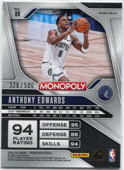 Anthony Edwards 2024 - 2025 Panini Prizm Monopoly Gold Millionaire Shimmer Prizm