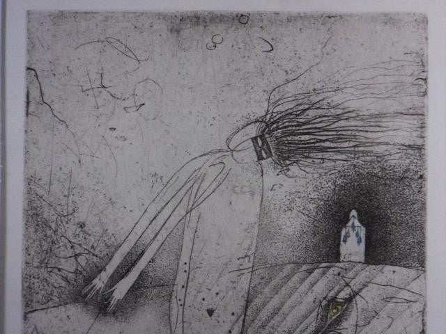 Veronika Paleckova "Peacock And Figure" Signed Etching Limited 30 Framed Art