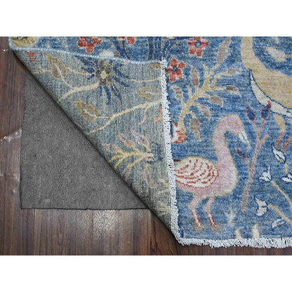 6'X11'10" Blue Birds Of Paradise Peshawar Hand Knotted Wide Runner Rug