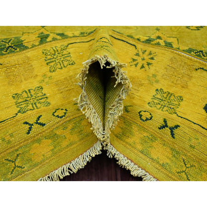 8'1"X9'5" Golden Yellow Overdyed Kazak Star Design Wool Hand Knotted Rug