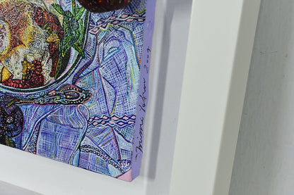 Mimi Yokoo Original Mixed Media Canvas Painting Skating Prune et Pomme