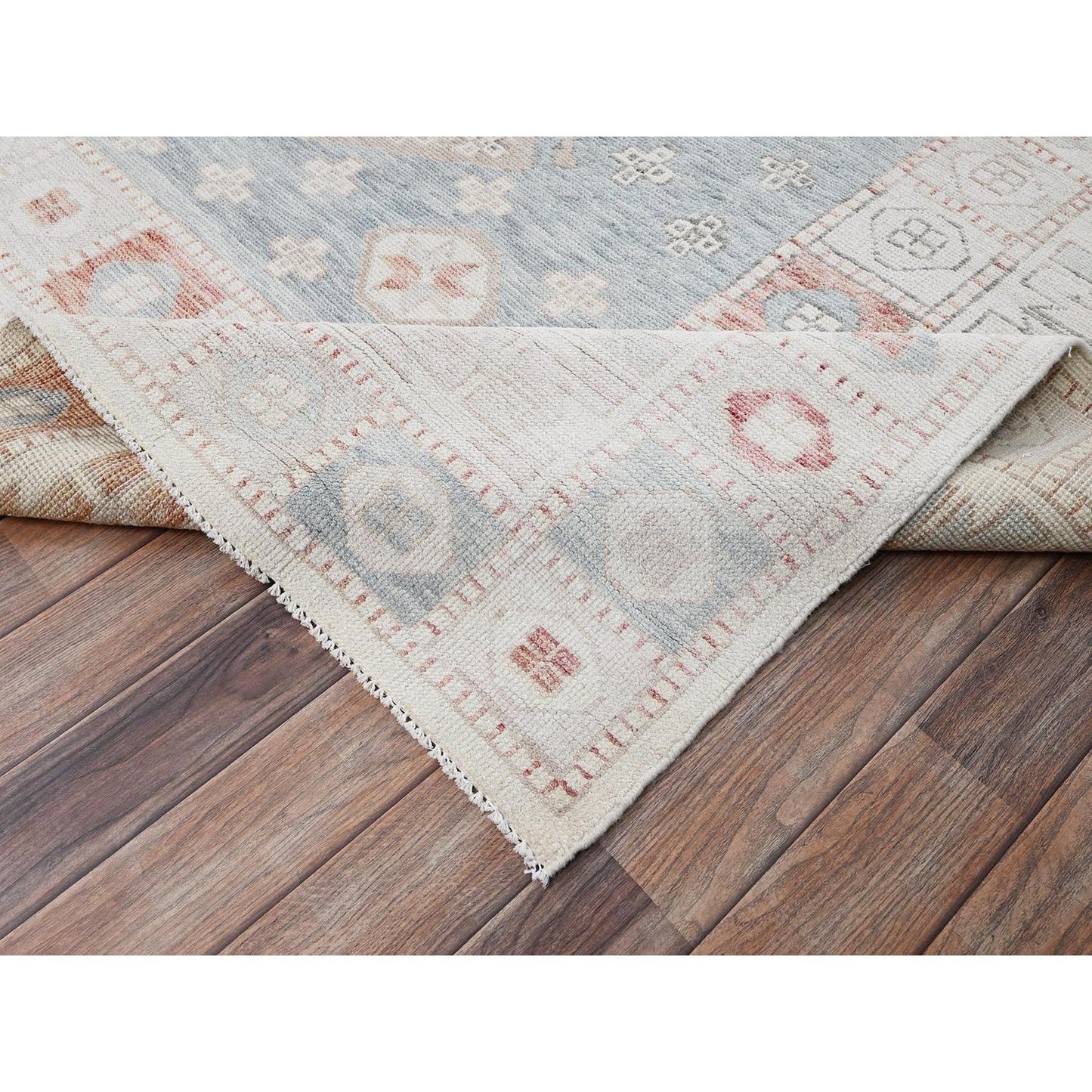 8'10"x10'10" Coral Pink Hand Knotted Anatolian Village Design Pure Wool Rug