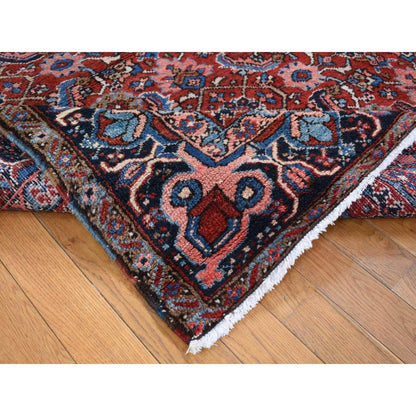 7'3"X9'7" Red Antique Zoroastrian Heris Hand Knotted Pure Wool Clean Rug