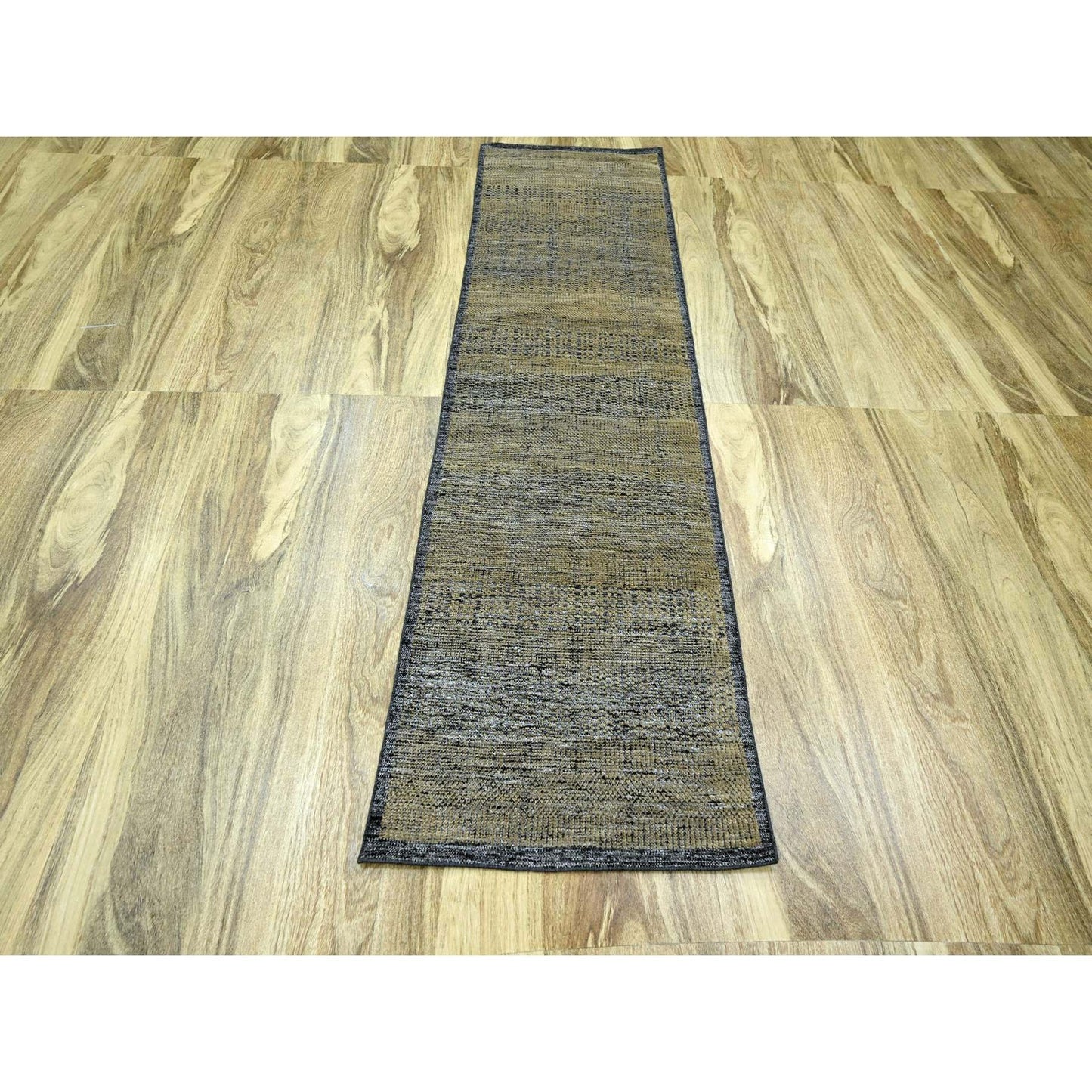 2'6"X8' Black & Brown Oxidized Grass Design Wool Hand Knotted Runner Rug