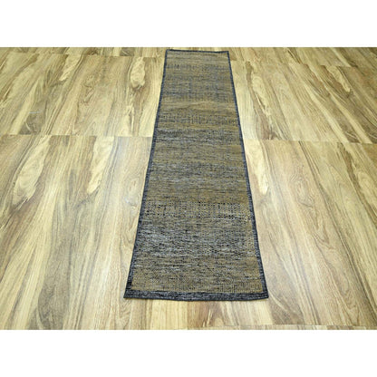 2'6"X8' Black & Brown Oxidized Grass Design Wool Hand Knotted Runner Rug