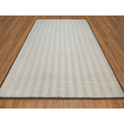 9'3"X12' Ivory Line Design Flat Weave Undyed Natural Wool Hand Woven Rug