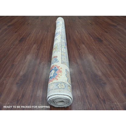 6'2"x8'10" Gray Afghan Angora Oushak Leaf Design Hand Knotted Wool Rug