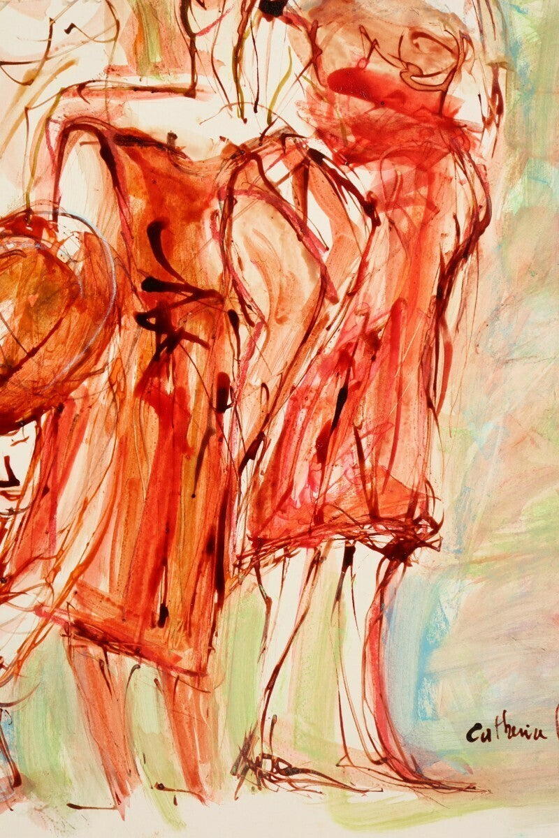 Catherine Poirie Original Acrylic Gouache On Paper Signed 1987 Expressionist