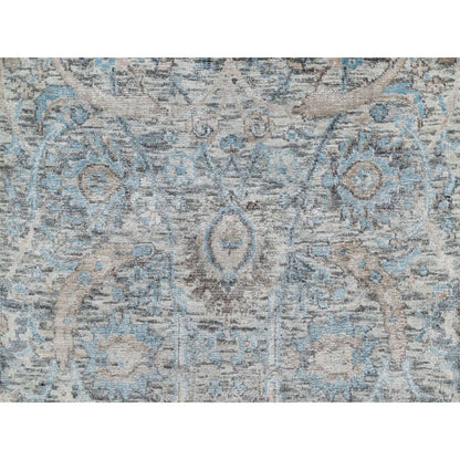 2'6"X27'9" White Leaf Design Silk & Textured Wool Hand Knotted Runner Rug