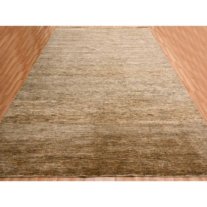 9'4"X12'4" Shades Of Brown Modern Plain Design 100% Wool Hand Knotted Rug