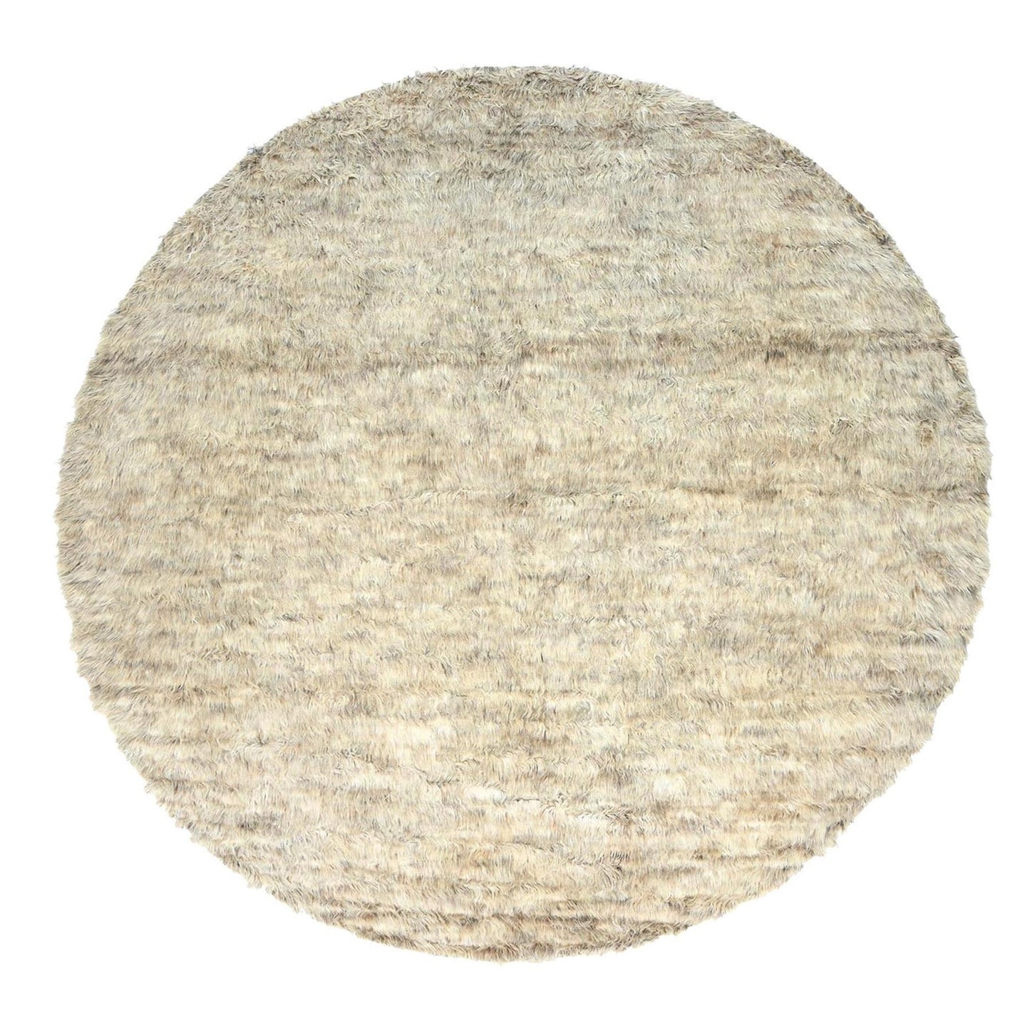 13'6"X13'6" Beige Shaggy Moroccan Wool Hand Knotted Round Rug