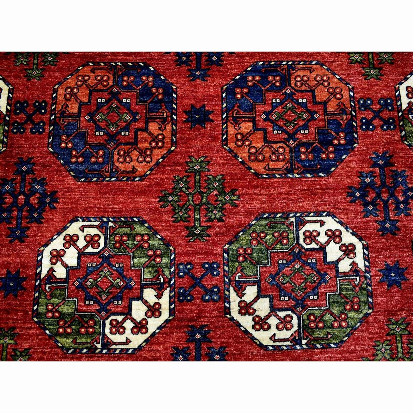 10'X13'9" Soft Wool Hand Knotted Coral Red Afghan Ersari Rug