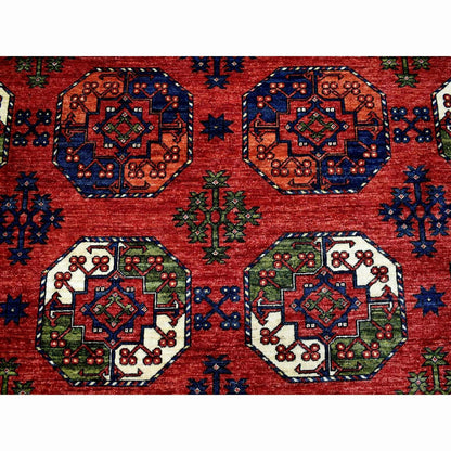10'X13'9" Soft Wool Hand Knotted Coral Red Afghan Ersari Rug