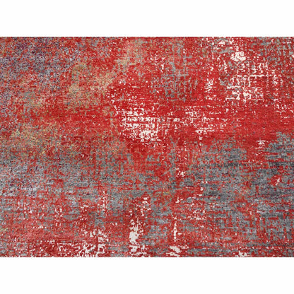8'X10' Red Modern Design Wool And Silk Hand Knotted Rug
