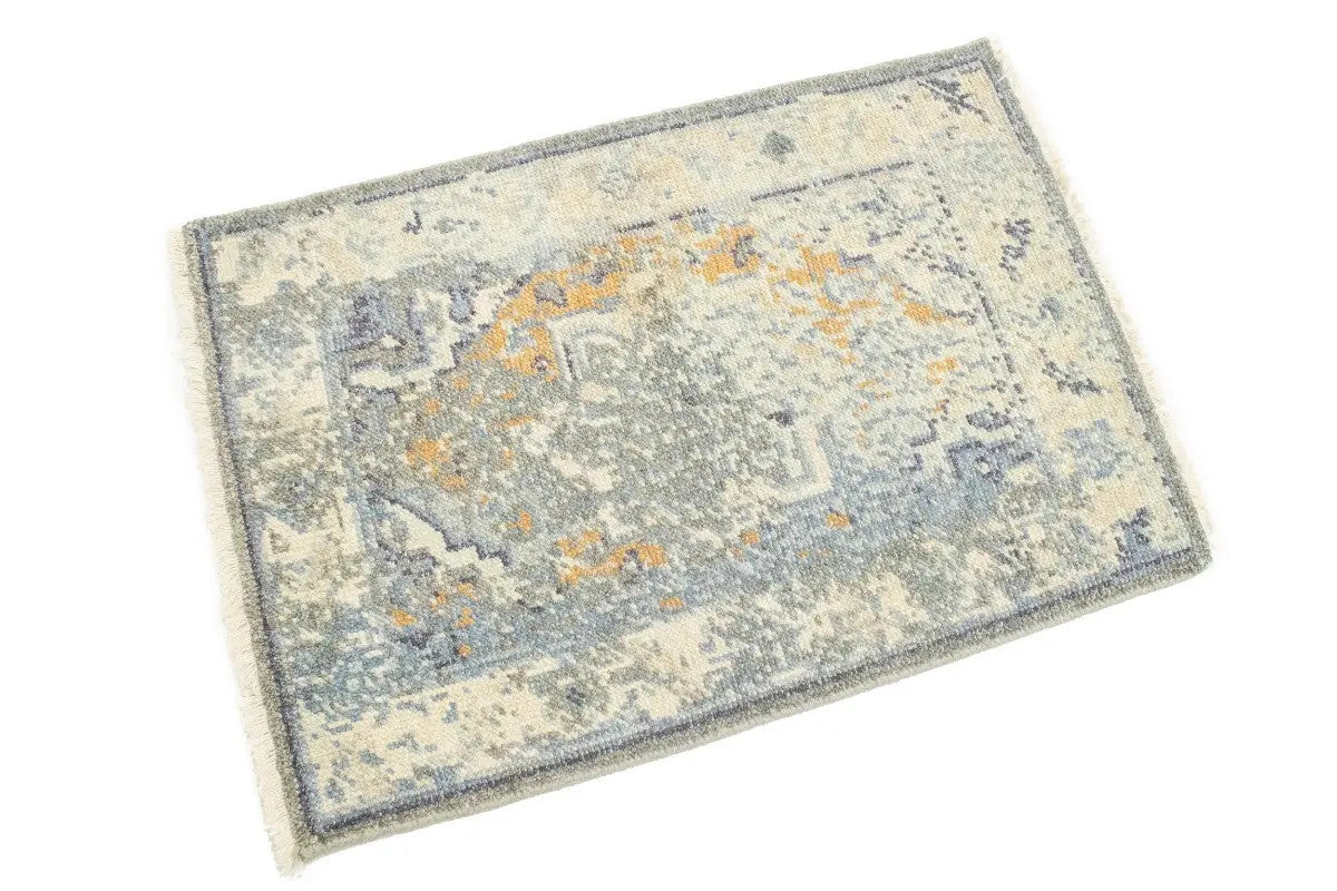 Hand-knotted muted distressed heriz wool rug transitional oriental carpet