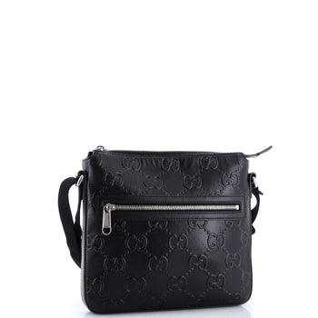 Gucci Front Zip Messenger Gg Embossed Perforated Leather Small