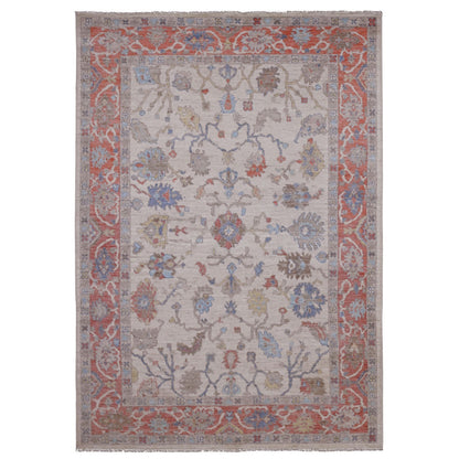 6'1"X8'9" White Afghan Angora Oushak Leaf Design Hand Knotted Wool Rug