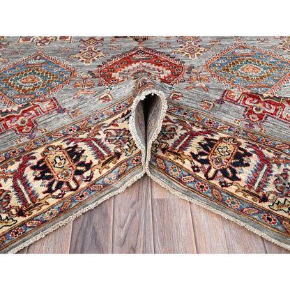 6'1"X9'6" Metallic Gray Soft Wool Super Kazak Hand Knotted Oriental Rug