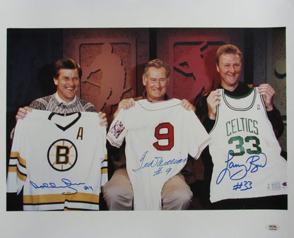 Bobby Orr/Ted Williams/Larry Bird Signed Boys Of Boston 16X20 Photo Psa/Dna 5331