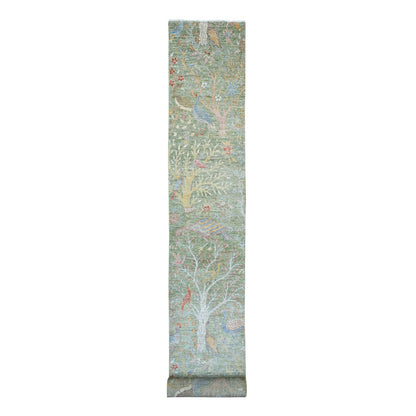 2'6"X24' Green Birds Of Paradise Design Wool Hand Knotted Xl Runner Rug