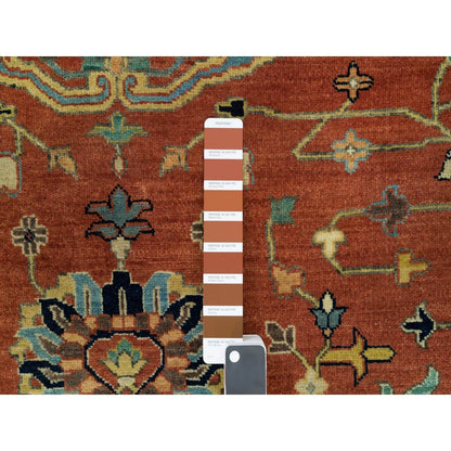 10'X10' Rust Red Fine Heris Re-Creation Wool Hand Knotted Round Rug