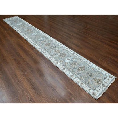 2'6"X18' Misty Gray Karjihooz Design Pure Wool Hand Knotted Xl Runner Rug