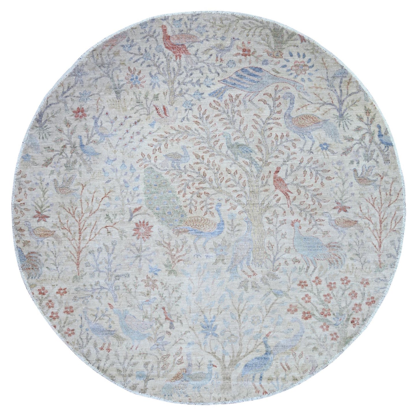 Rug 8'x8' Lexicon Ivory Afghan Peshawar Organic Wool Hand Knotted Round