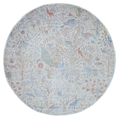 Rug 8'x8' Lexicon Ivory Afghan Peshawar Organic Wool Hand Knotted Round