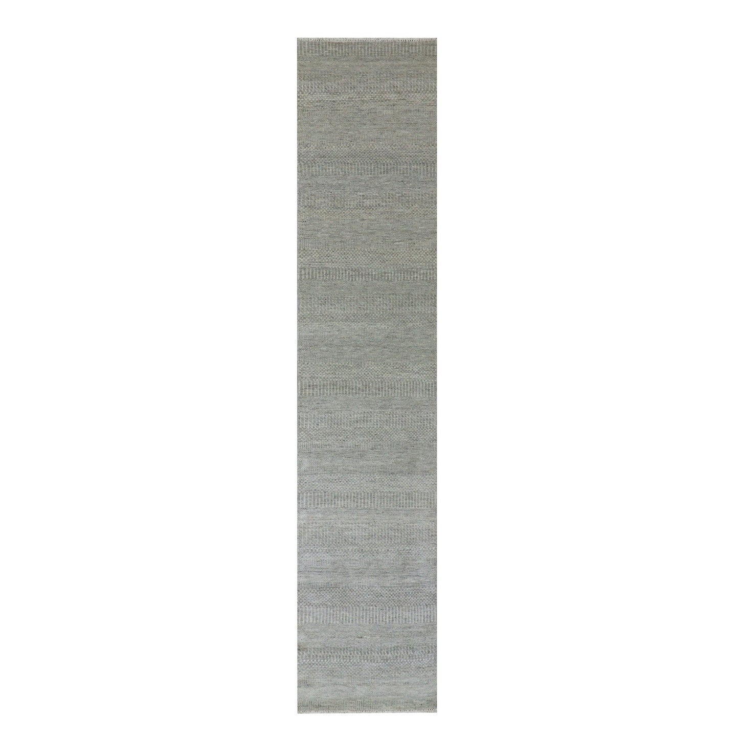 2'6"X12'4" Dorian Gray Grass Design Undyed Wool Hand Knotted Runner Rug