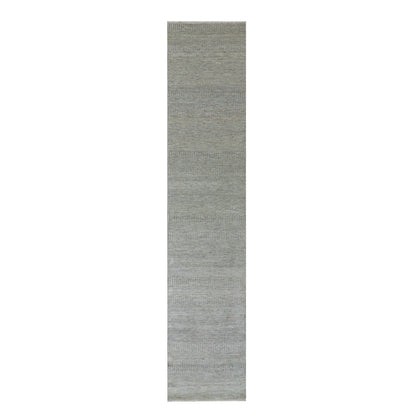 2'6"X12'4" Dorian Gray Grass Design Undyed Wool Hand Knotted Runner Rug