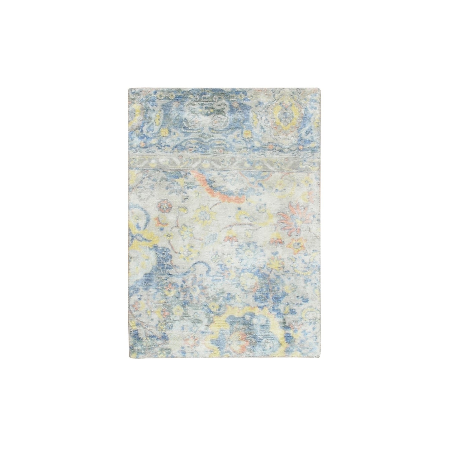 2'1"X2'10" Gray Oushak Design Wool And Pure Silk Hand Knotted Sample Rug