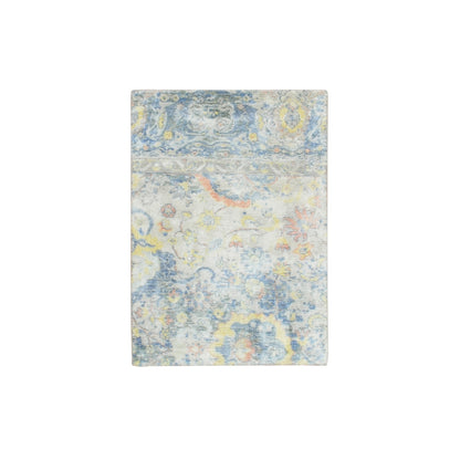 2'1"X2'10" Gray Oushak Design Wool And Pure Silk Hand Knotted Sample Rug