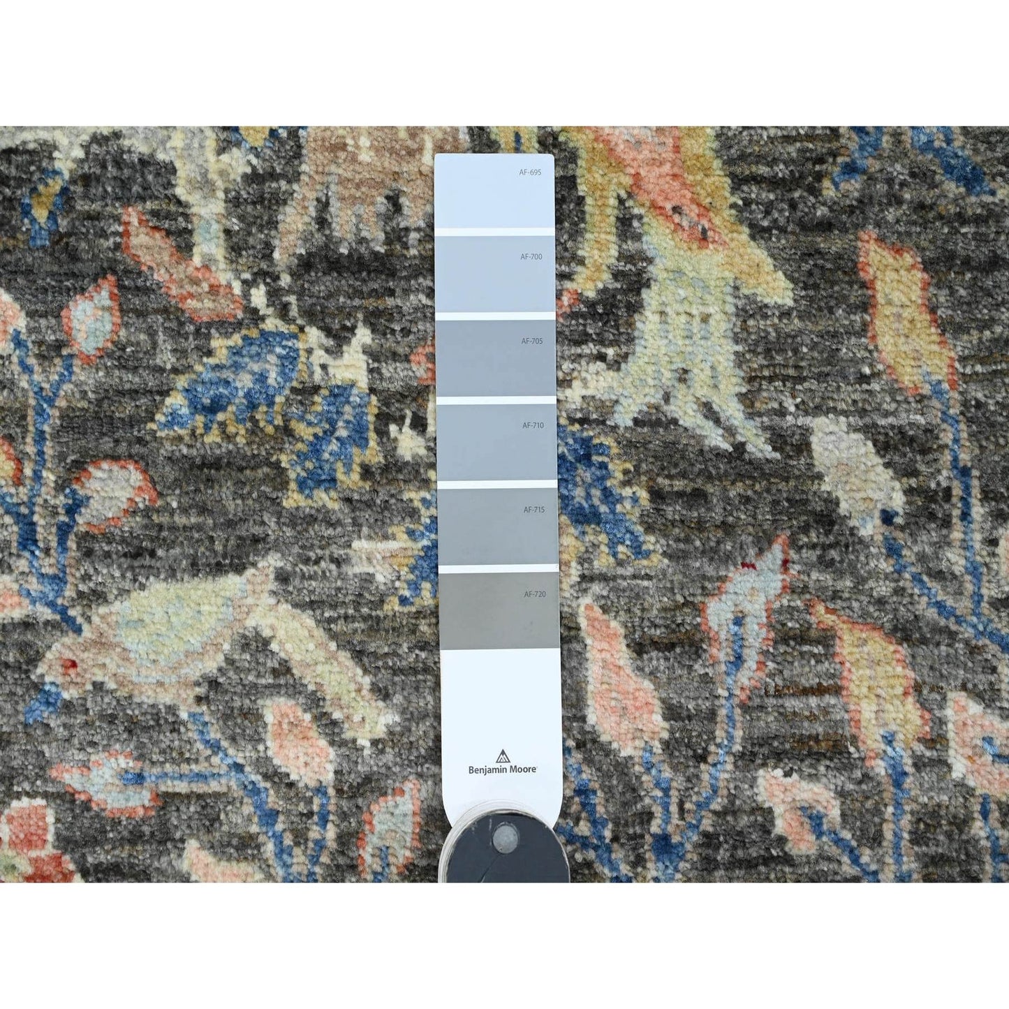 2'X6'2" Gray Hand Knotted Afghan Peshawar Birds Design Wool Runner Rug