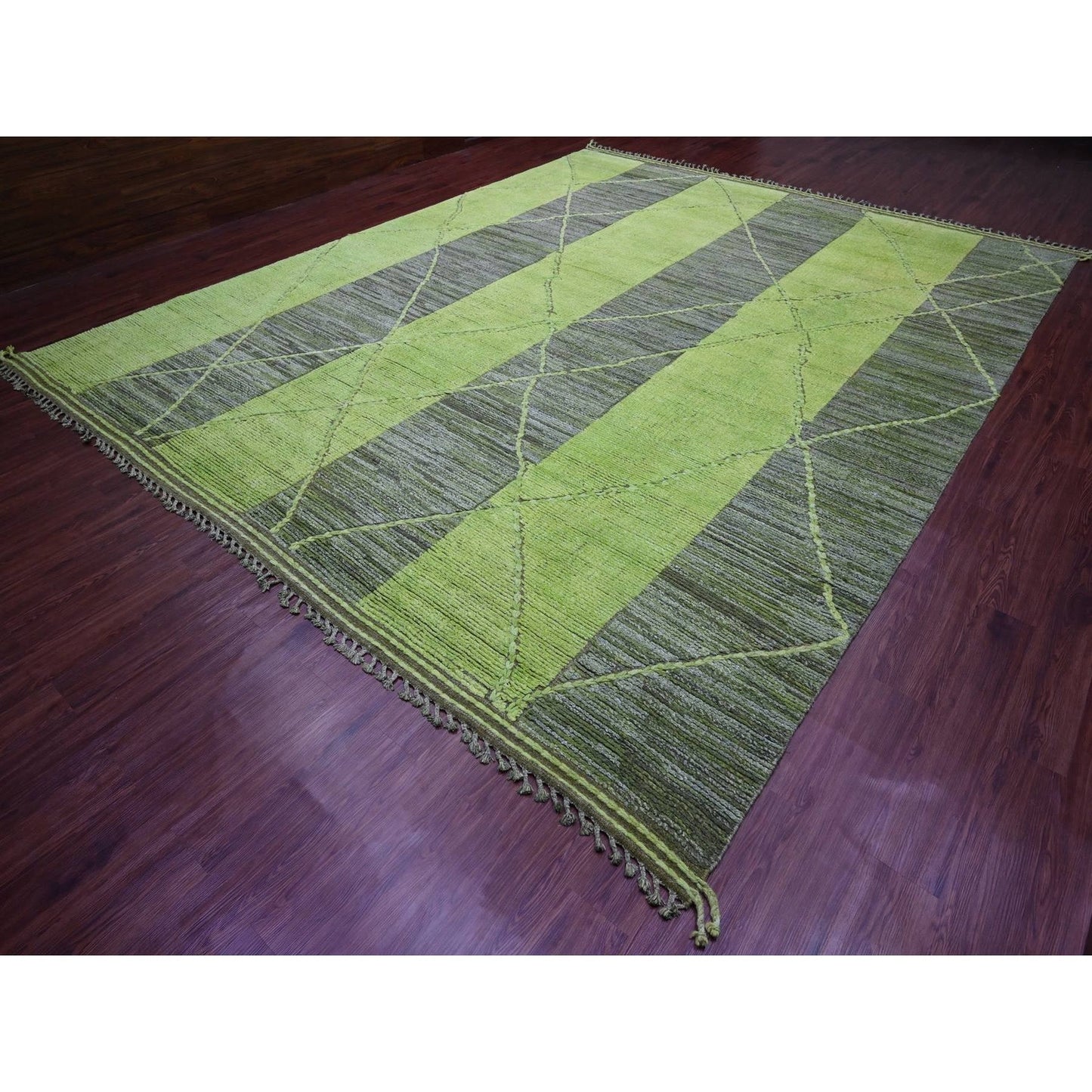 11'7"X14'8" Green Modern Swedish Design And Weave Wool Hand Knotted Rug
