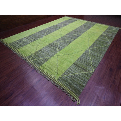 11'7"X14'8" Green Modern Swedish Design And Weave Wool Hand Knotted Rug