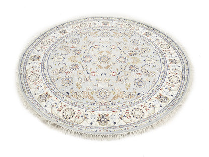 Handmade Round Indo-Nain Wool Rug 6X6 Ft Floral