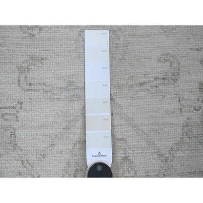 3'X9'5" White Hand Knotted Afghan Angora Oushak Vines Design All Wool Rug
