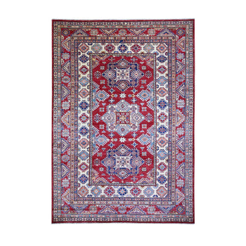 7'X10' Upsdell Red Hand Knotted Afghan Super Kazak Soft Wool Rug