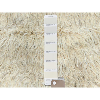 2'7"X10'1" Beige Shaggy Moroccan Natural Wool Hand Knotted Runner Rug