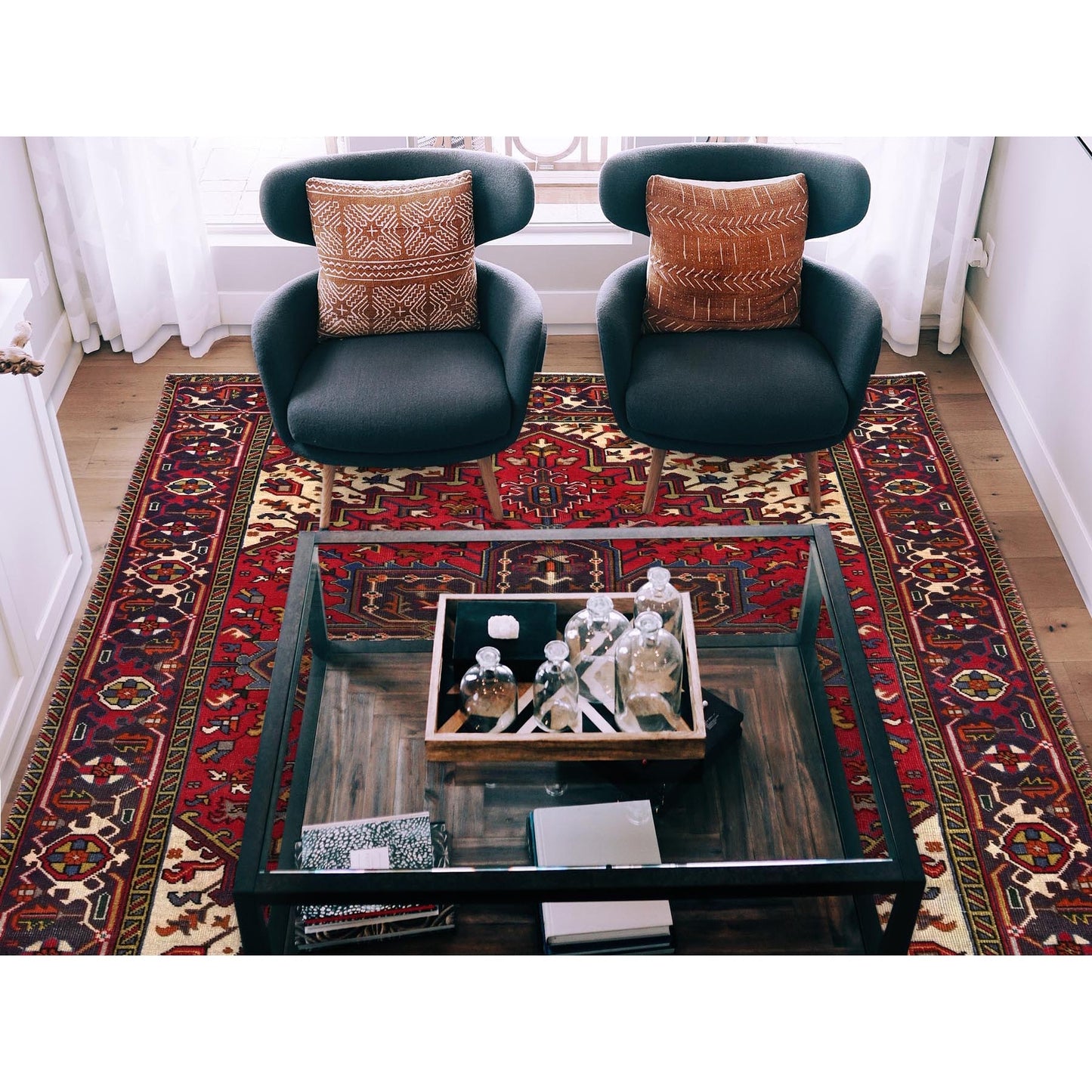 6'4"X9'3" Cranberry Zing Red Zoroastrian Cleaned And Secured Oriental Rug