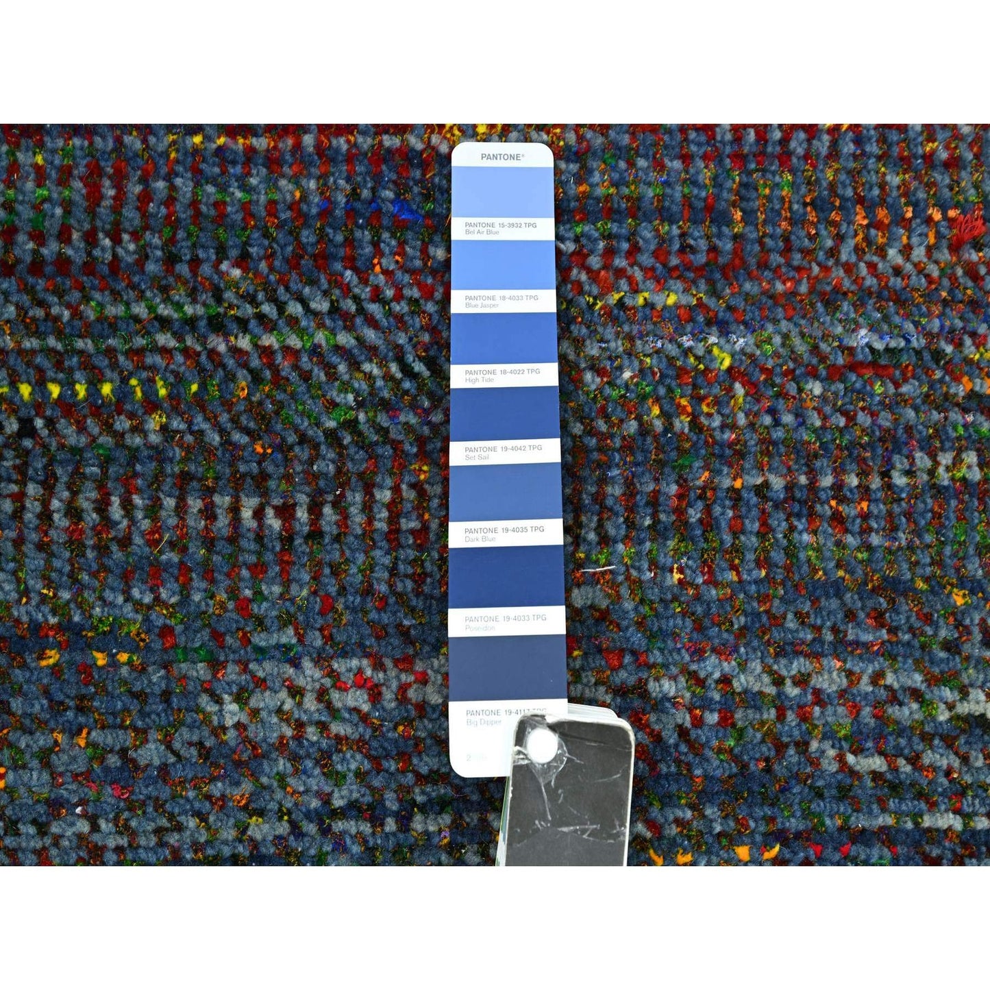 2'9"X10'2" Blue Grass Design Wool And Silk Modern Hand Knotted Runner Rug