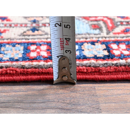 2'9"X9'10" Red Kazak With Tribal Design Soft Wool Hand Knotted Runner Rug