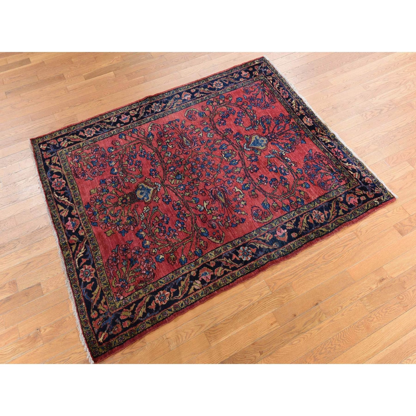 5'3"X6'7" Red Antique Zoroastrian Clean And Soft Wool Hand Knotted Rug