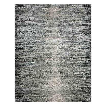 8'X10'3" Domino Black Modern Wool And Silk Striae Design Hand Knotted Rug